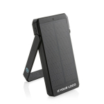 Powerbank en plastique recyclé à panneau de charge solaire 10 000 mAh couleur noir avec zone d'impression
