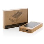 Powerbank 100% bambou avec panneau de chargement solaire 10 000 mAh couleur marron vue avec boîte