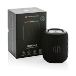 Haut-parleur sans fil résistant à l'eau avec double subwoofers 16W couleur noir vue avec boîte