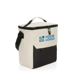 Sac isotherme en RPET à poche frontale, capacité 12 canettes couleur blanc cassé avec zone d'impression