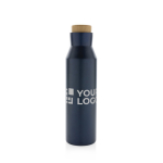 Bouteille thermos en inox recyclé avec bouchon anti-fuite 650ml couleur bleu avec zone d'impression