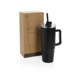Mug thermique en plastique recyclé avec couvercle à 3 voies 900ml couleur noir