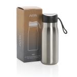 Mini-bouteille avec bouchon anti-fuite et dragonne de transport 150ml couleur argenté vue avec boîte