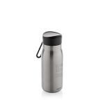 Mini-bouteille avec bouchon anti-fuite et dragonne de transport 150ml couleur argenté avec zone d'impression