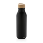 Bouteille en acier inoxydable recyclé avec bouchon en bambou 600ml couleur noir