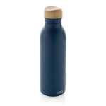 Bouteille en acier inoxydable recyclé avec bouchon en bambou 600ml couleur bleu