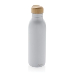 Bouteille en acier inoxydable recyclé avec bouchon en bambou 600ml couleur blanc