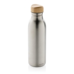 Bouteille en acier inoxydable recyclé avec bouchon en bambou 600ml couleur argenté