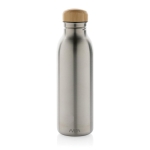 Bouteille en acier inoxydable recyclé avec bouchon en bambou 600ml couleur argenté deuxième vue