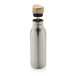 Bouteille en acier inoxydable recyclé avec bouchon en bambou 600ml couleur argenté quatrième vue