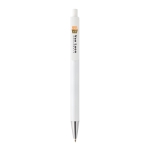 Stylo moderne en aluminium recyclé avec encre bleue Dokumental® couleur blanc vue avec logo