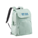 Sac à dos pour PC 16” en RPET avec rabat antivol et zips sécurisés couleur vert avec zone d'impression