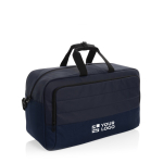 Sac de voyage en RPET avec grand compartiment et sangle pour trolley couleur bleu marine avec zone d'impression