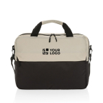 Sacoche en RPET pour PC 15,6” avec nombreuses poches intérieures couleur blanc cassé avec zone d'impression