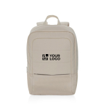 Sac à dos en RPET pour ordinateur 15,6” avec rangements intérieurs couleur beige avec zone d'impression