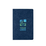 Carnet en feutre issu de matériaux recyclés A5 pages lignées couleur bleu avec zone d'impression