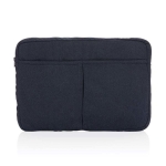 Pochette pour ordinateur 15,6” en coton recyclé avec poches frontales couleur bleu marine troisième vue