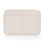 Pochette pour ordinateur 15,6” en coton recyclé avec poches frontales couleur blanc cassé troisième vue