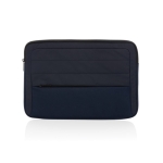 Pochette pour ordinateur 15,6” en RPET avec coutures et poche frontale couleur bleu marine deuxième vue