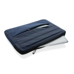 Pochette pour ordinateur 15,6” en RPET avec coutures et poche frontale couleur bleu marine quatrième vue