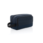 Trousse de toilette allongée en RPET avec 2 compartiments et poignée couleur bleu marine