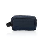Trousse de toilette allongée en RPET avec 2 compartiments et poignée couleur bleu marine deuxième vue