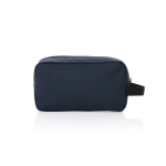 Trousse de toilette allongée en RPET avec 2 compartiments et poignée couleur bleu marine troisième vue