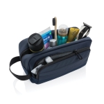 Trousse de toilette allongée en RPET avec 2 compartiments et poignée couleur bleu marine sixième vue