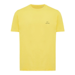T-shirt unisexe en coton recyclé, slim fit, 160 g/m², Iqoniq couleur jaune vue avec logo