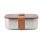 Boîte à lunch en inox recyclé avec couvercle en bois et fermoir couleur argenté deuxième vue