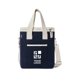 Glacière en coton recyclé avec bandoulière et anses couleur bleu marine avec zone d'impression