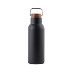 Bouteille thermos en inox recyclé à bouchon en bois et poignée 580ml couleur noir