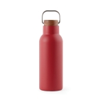 Bouteille thermos en inox recyclé à bouchon en bois et poignée 580ml couleur rouge