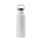 Bouteille thermos en inox recyclé à bouchon en bois et poignée 580ml couleur blanc