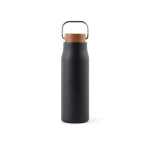 Bouteille thermos en inox recyclé à bouchon en bois et poignée 300ml couleur noir
