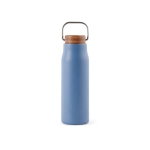 Bouteille thermos en inox recyclé à bouchon en bois et poignée 300ml couleur bleu