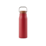 Bouteille thermos en inox recyclé à bouchon en bois et poignée 300ml couleur rouge