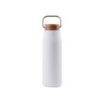 Bouteille thermos en inox recyclé à bouchon en bois et poignée 300ml couleur blanc