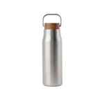 Bouteille thermos en inox recyclé à bouchon en bois et poignée 300ml couleur argenté