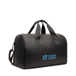 Sac de voyage en cuir synthétique recyclé à compartiment spacieux couleur noir avec zone d'impression