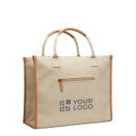 Grand sac de bureau en toile recyclée avec compartiment ordinateur couleur ivoire avec zone d'impression