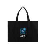Grand sac fourre-tout en toile recyclée avec poche sécurisée 400g/m² couleur noir avec zone d'impression