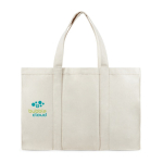 Grand sac fourre-tout en toile recyclée avec poche sécurisée 400g/m² couleur blanc cassé vue avec logo