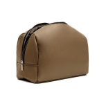 Trousse de voyage en cuir synthétique recyclé à fermeture éclair couleur marron deuxième vue