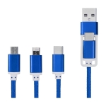 Câble 5-en-1 en aluminium enduit de cuivre avec sortie iOS couleur bleu roi vue détail 1