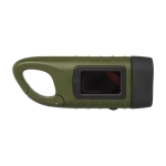 Lampe publicitaire solaire dynamo en plastique recyclé à mousqueton couleur vert militaire deuxième vue arrière