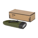 Lampe publicitaire solaire dynamo en plastique recyclé à mousqueton couleur vert militaire deuxième vue