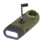 Lampe publicitaire solaire dynamo en plastique recyclé à mousqueton couleur vert militaire troisième vue