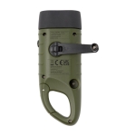 Lampe publicitaire solaire dynamo en plastique recyclé à mousqueton couleur vert militaire quatrième vue