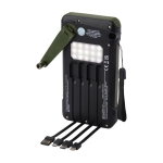 Batterie externe en plastique recyclé à manivelle et câbles 10 000 mAh couleur vert militaire deuxième vue